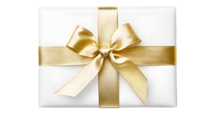 White gift box with golden ribbons on a transparent background. isolated background.