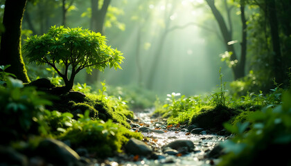 Fototapeta premium A distant planet where people live in harmony with nature and advanced technology, creating a lush, green home that reflects a perfect symbiosis between organic life and innovation.
