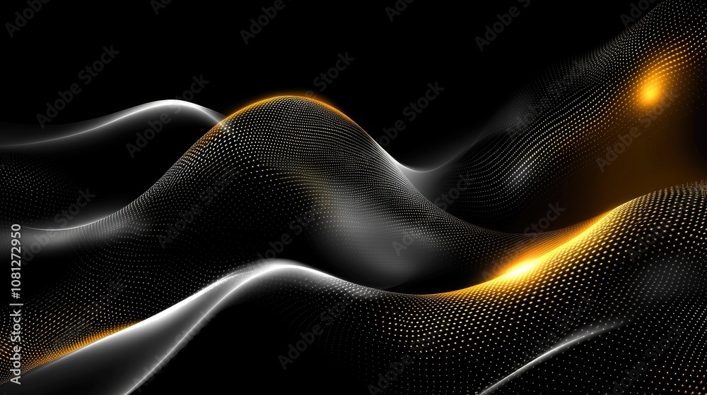 Poster abstract wave patterns with luminous dots and gradients creating a dynamic motion effect, suitable f