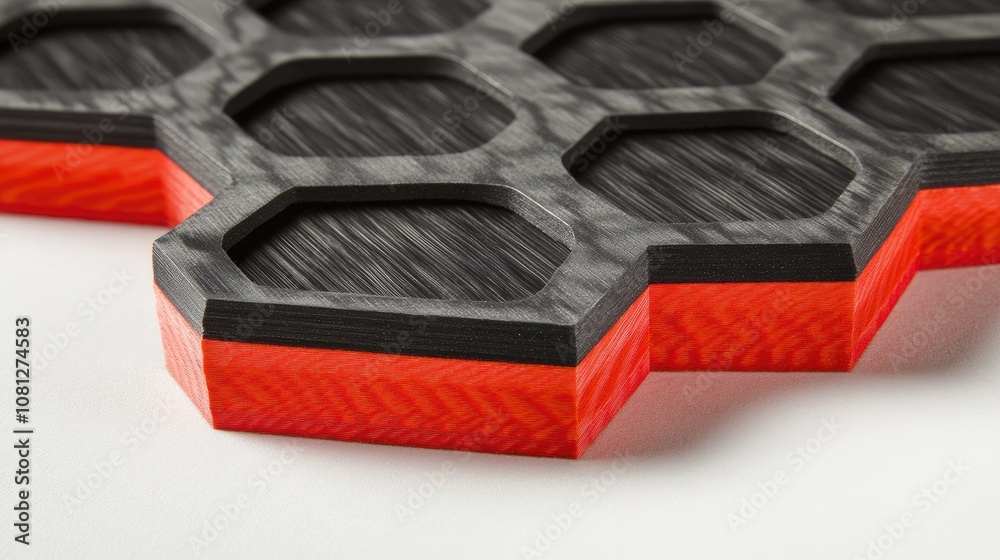 Poster modern textured design in black and red colors featuring hexagonal patterns crafted with precision a