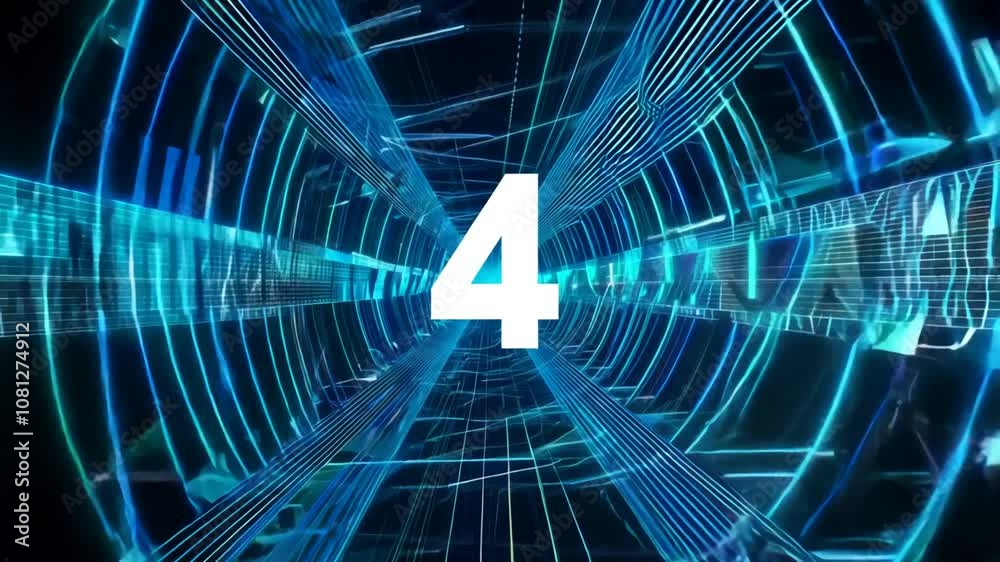 Poster dynamic visual of number five within a futuristic digital tunnel generative ai