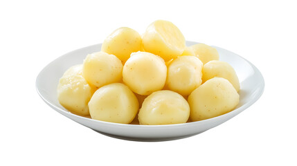 White plate of peeled boiled potatoes on a transparent background. isolated background.