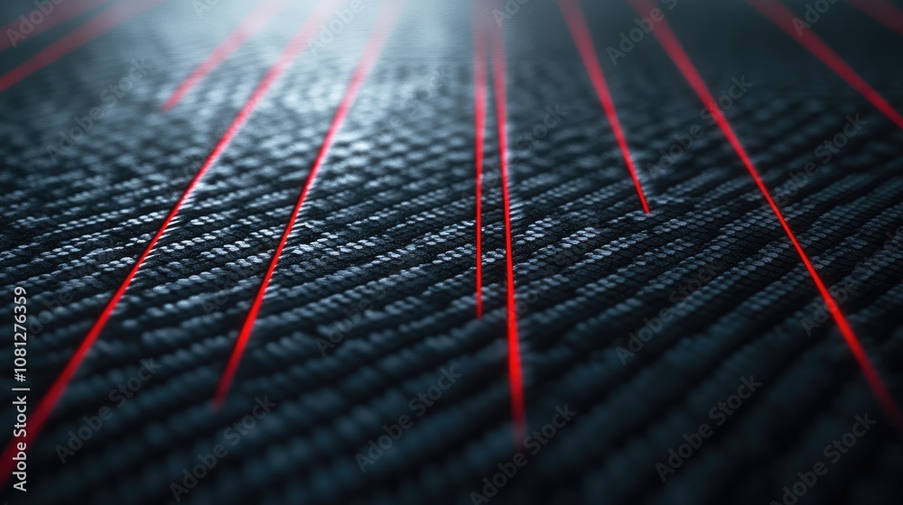 Poster abstract background with red laser beams extending over a black textured surface, creating a futuris
