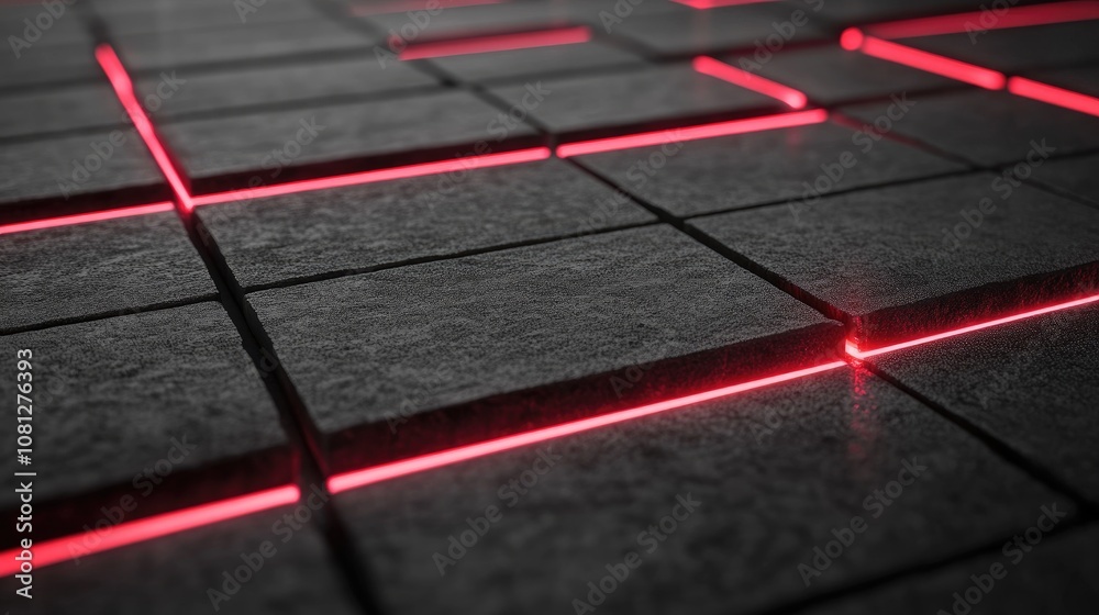 Poster dark stone surface with glowing red lines creating an abstract geometric pattern ideal for backgroun