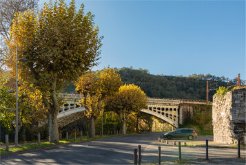 Iron railway bridge over the Lot river in the city of Cahors