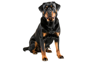 Obraz premium Portrait of a rottweiler dog sitting on a white background