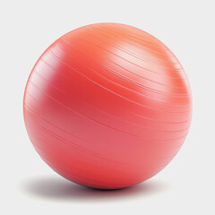 Bright Red Exercise Ball on a Light Background for Fitness and Rehabilitation, Ideal for Home Workouts, Gym Training, and Physiotherapy Sessions