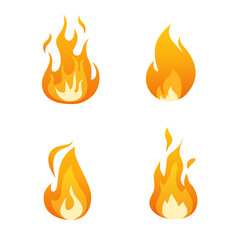 Burning fire icons collection isolated on a white background.	
