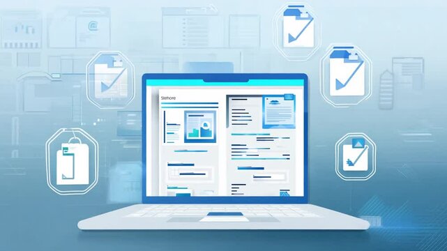 Healthcare Professional Reviewing Online Documents on Laptop Setup Generative AI