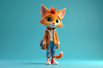 3D rendered digital image anthropomorphic orange cat with a friendly expression,