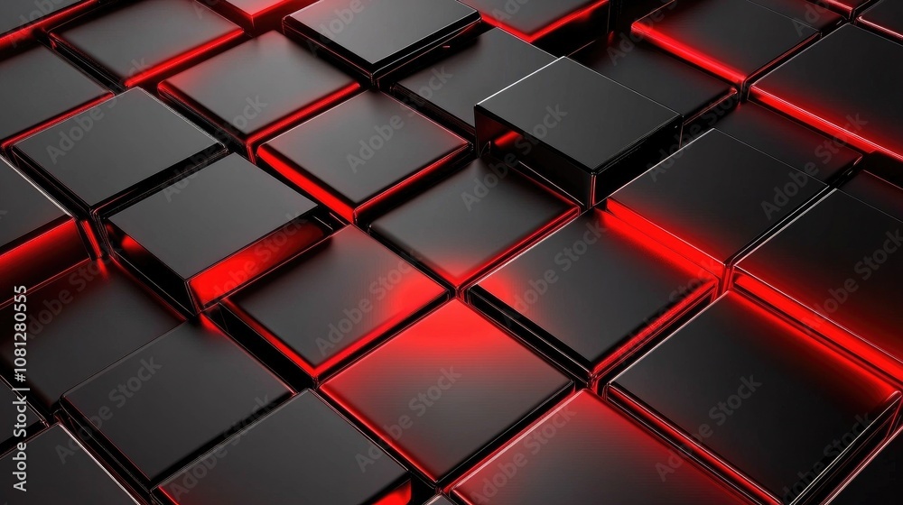 Poster abstract red and black glossy tiles creating a modern futuristic pattern with reflective surfaces an
