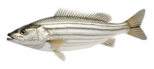 White striped bass fish on a transparent background. isolated background.