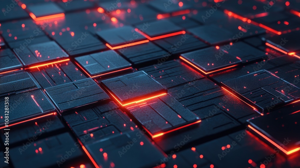 Poster futuristic abstract background with glowing lines and textured tiles in a dynamic and high-tech envi