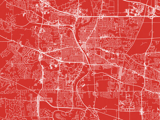 Christmas Map of Elgin Illinois, USA in Snowy White on Festive Red Background.