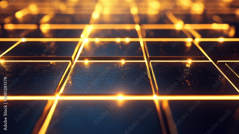 Poster abstract glowing grid pattern with illuminated squares, creating a sense of depth and technology, id