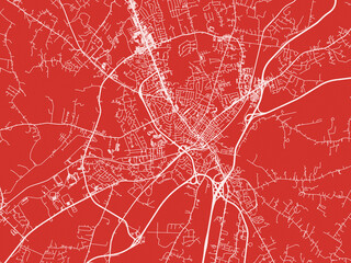 Christmas Map of Elizabethtown Kentucky, USA in Snowy White on Festive Red Background.