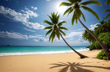 Obraz premium Tropical paradise with palm trees on the beach.