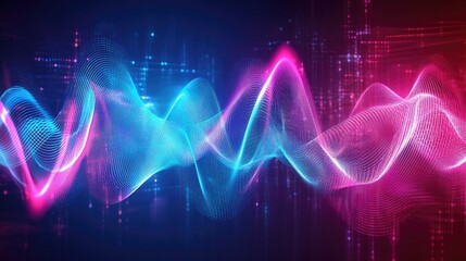 Fototapeta premium Vibrant Abstract Waveform in Blue and Pink Colors, Representing Sound Frequencies and Digital Signals Against a Dark Background with a Futuristic Touch