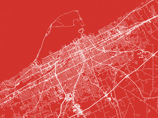 Christmas Map of Erie Pennsylvania, USA in Snowy White on Festive Red Background.