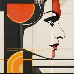 Trendy abstract image of woman in vintage minimalistic geometric elements