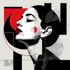 Trendy abstract image of woman in vintage minimalistic geometric elements
