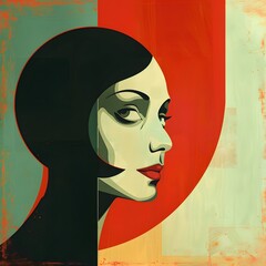Trendy abstract image of woman in vintage minimalistic geometric elements