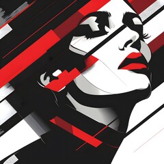 Trendy abstract image of woman in vintage minimalistic geometric elements