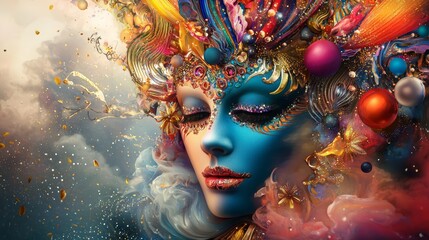 Surreal portrait of a woman with intricate artistic makeup