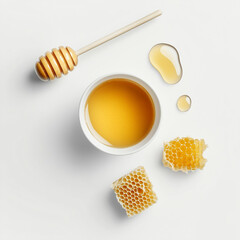 Acacia Honey with Drizzler and Honeycomb on White Background