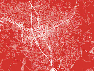 Christmas Map of Escondido California, USA in Snowy White on Festive Red Background.