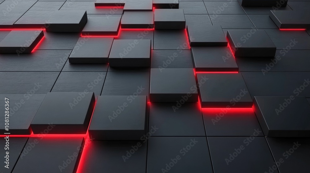 Poster abstract close-up of a modern black surface with illuminated red lines creating a futuristic pattern