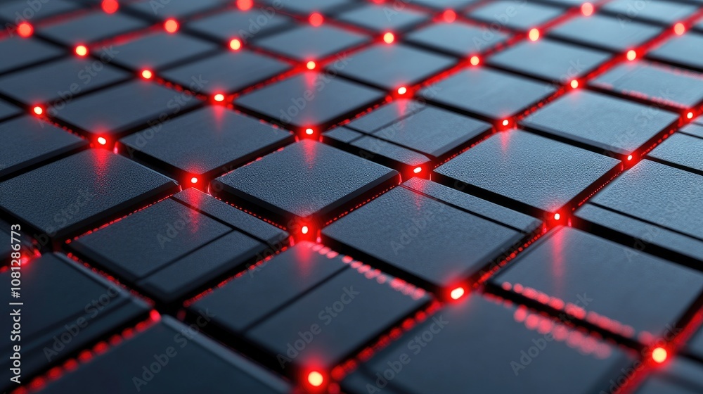 Poster Abstract digital pattern of glowing red lights on a textured black surface creating a futuristic and technological atmosphere suitable for tech-related projects and designs