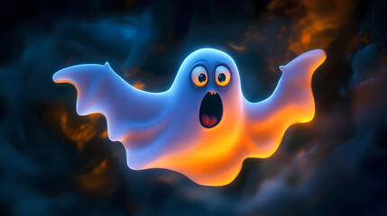 Animated flying specter featuring an emotional and surprised look, ideal for halloween design elements and festive imagery. Phantasm. Illustration