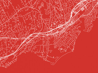 Christmas Map of Fairfield  Connecticut, USA in Snowy White on Festive Red Background.