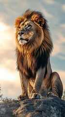 Obraz premium Cinematic photography capturing a majestic lion in its natural habitat.