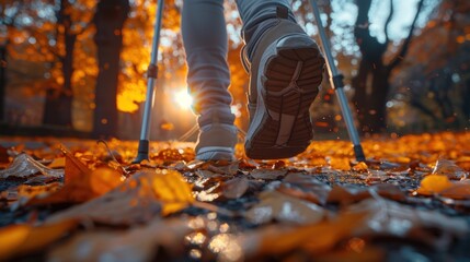 A person at a park, trying to enjoy the outdoors despite having their leg in a cast and using crutches