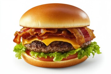 Classic Burger with Juicy Beef Patty, Melted Cheese, Crispy Bacon, and Fresh Lettuce on a Toasted Brioche Bun

