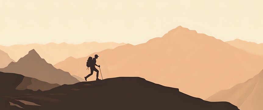 Adventurous Hiker at Sunrise/Sunset - Vector Art for Outdoor Marketing