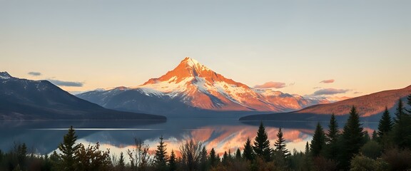 Fototapeta premium Golden Hour Mountain Landscape Lake Reflection
