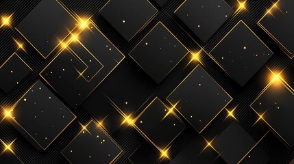 Elegant Black and Gold Abstract Background with Shimmering Lights and Geometric Shapes for Fashion, Luxury, and Celebration Themes