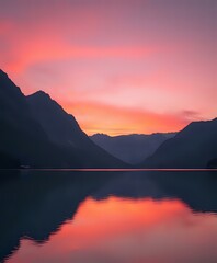 Obraz premium Sunrise Over Tranquil Mountain Lake | Vibrant Hues Reflection