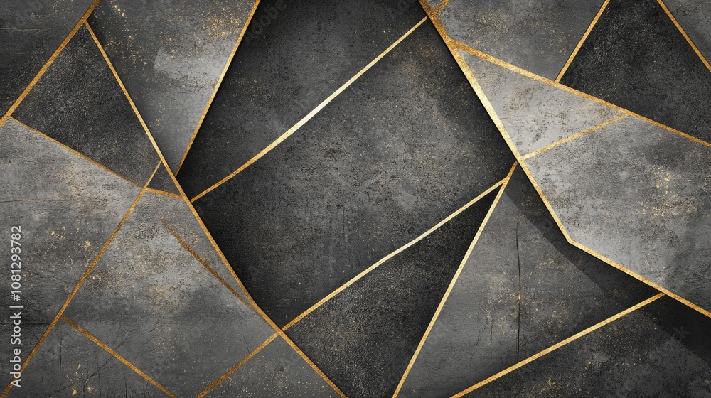 Poster abstract geometric background featuring dark textured surfaces with golden accents and sharp triangu
