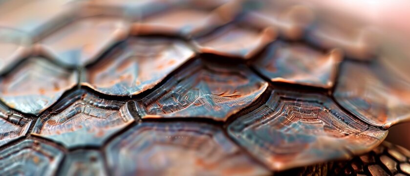 Intricate close-up of turtle shell scales, with rich, earthy textures capturing the symphony of nature&rsquo;s design and ancient elegance.
