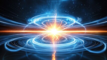 Fototapeta premium Stunning Conceptual Illustration of an Abstract Cosmic Energy Burst with Spiraling Light Effects and a Vivid Star in a Galactic Background