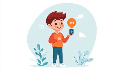 Fototapeta premium Child Interacting with Voice Assistant for Education
