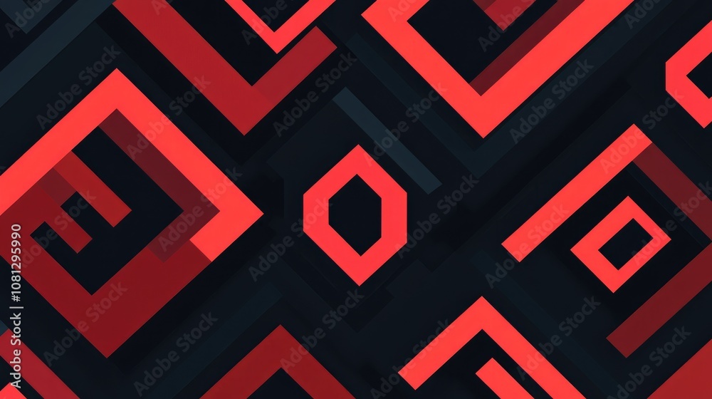 Poster abstract geometric background featuring bold red and black patterns with layered shapes and dynamic 