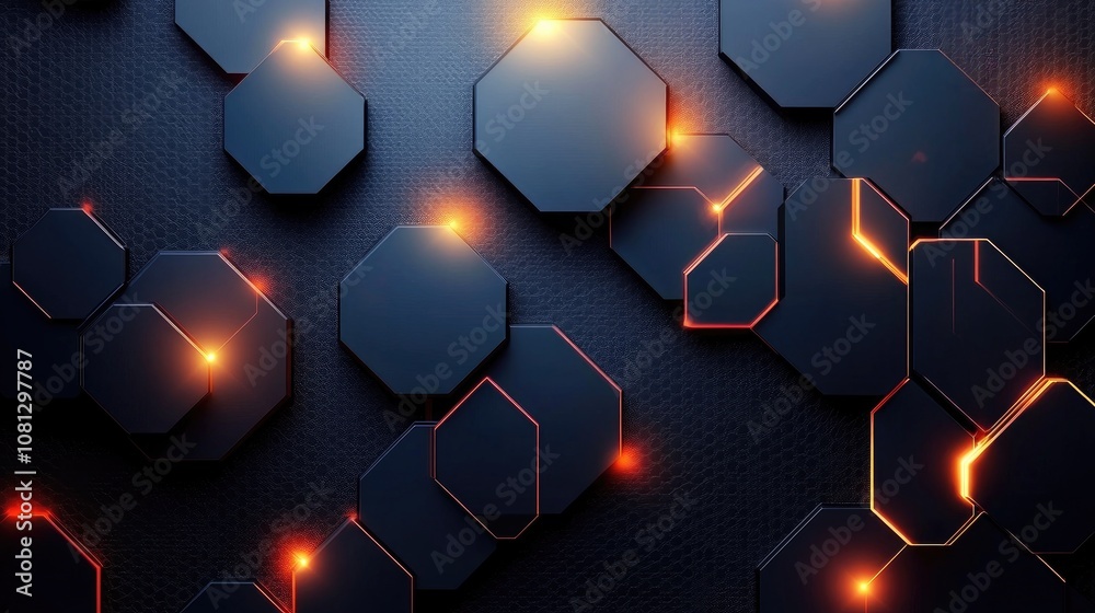 Poster abstract background with glowing hexagonal shapes on dark texture for technology and modern design p