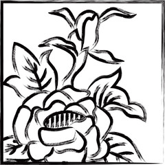 筆書き正方形シンプル花札　水無月　牡丹　6月　牡丹のカス