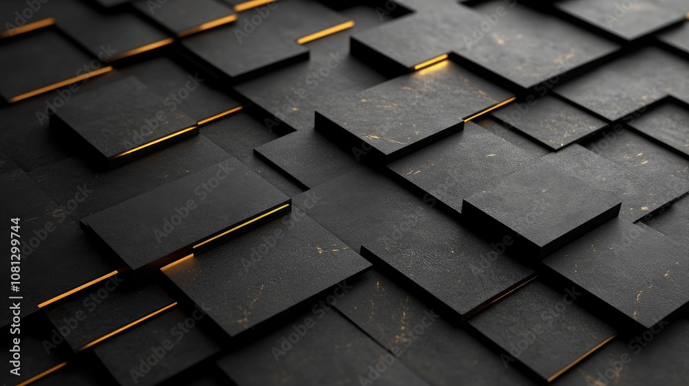 Poster abstract black and gold background texture with layered squares creating a modern and stylish design