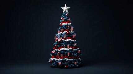 Elegant christmas tree with patriotic decorations against dark background celebrating christmas and happy new year